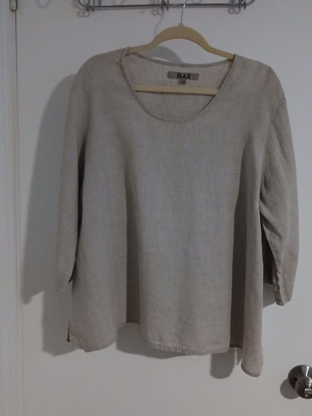 FLAX Linen Tunic Top Natural Beige Lagenlook 3/4 Sleeve Pullover 1G 2X